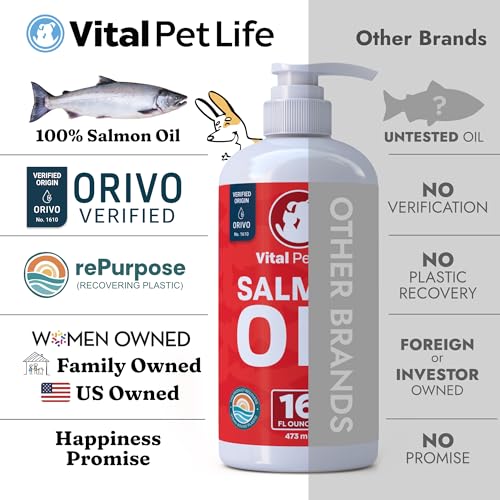 Salmon Oil for Dogs & Cats - Healthy Skin & Coat, Fish Oil, Omega 3 EPA DHA, Liquid Food Supplement for Pets, Supports Joint & Bone Health, Natural