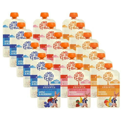 Pumpkin Tree Peter Rabbit Organics Super Oats & Seeds Variety Pack - Squeezable Snack Pouches, 4 oz. (Pack of 18)