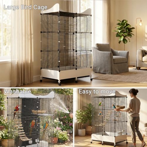 Encrypted Bird Cage Large Bird Cages 57-Inch, Top Storage Space, Bottom Splash Guard with Essential Bird Supplies – Durable & Spacious Aviary