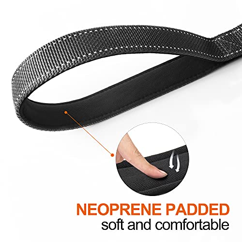 TwoEar 6FT 1IN Strong Black Dog Leash with 2 Padded Handles, Traffic Handle Extra Control, Comfortable Soft Dual Handle, Auto Lock Hook, Reflective