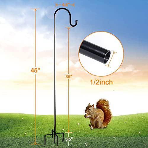 Ottsuls Bird Feeder Pole, 45 INCH Heavy Duty Shepherds Hooks for Outdoor with 5 Prong Base, Adjustable Stand Hanger for Garden Plant, Hummingbird