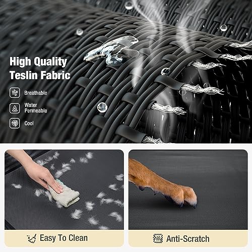 Veehoo Cooling Elevated Dog Bed, Raised Pet Cot with Guardrail & Slope Headrest, Durable & Breathable Teslin Mesh, Non-Slip Feet, Washable Dog Sofa