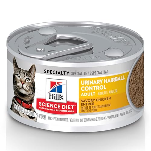 Hill's Science Diet Adult Urinary & Hairball Control Wet Cat Food, Chicken Minced, 2.9 oz. Cans, 12-Pack