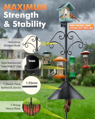 92 Inch Squirrel Proof Bird Feeder Pole with Baffle, 7-Prong Base Heavy Duty Bird House Pole with Shepherd Hooks for Outdoors Adjustable Yard Bird
