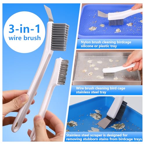 XANGNIER Bird Cage Cleaner Brush Kit,Bird Poop Remover Cleaning Tools Set Accessories for Small,Medium,Large,Tall,Stainless