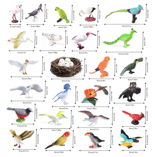 30Pcs Birds Animal Figures Playset,Assorted Realistic Bird Wildlife Toys with Nest Eggs,Parrot,Owl,Eagle,Hummingbird,Flamingo for Kids Educational