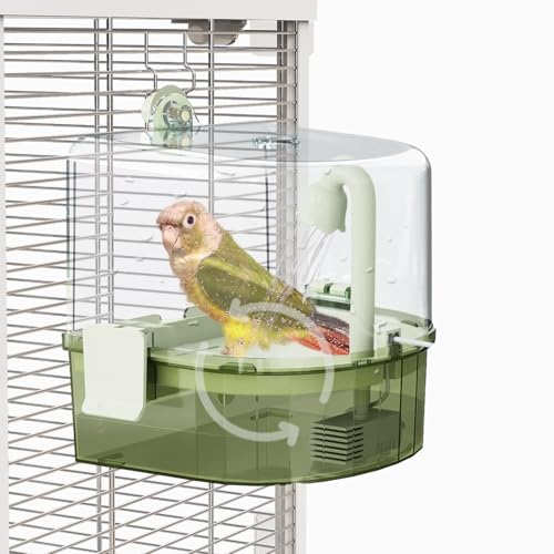 Automatic Bird Baths for Cage – Indoor Parakeet Bath with Pump, Bird Shower with 2 Modes Running Water, Bird Cage Accessory for Pet Birds Conure