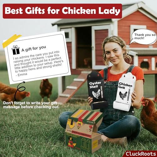 CluckRoots Chicken Grit and Oyster Shell Feeder Combo, No-Spill Weatherproof Heavy-Duty Design, Lift-Off Wall-Mounted Metal Dispenser w/View Window