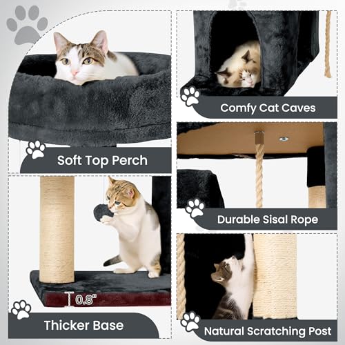 58.5inch Large Cat Tree Tower Condo for Indoor Cats, Soft Plush Multi-Level Climbing Tree Cat House with 1 360° Rotating Cat Cave, Scratching Post