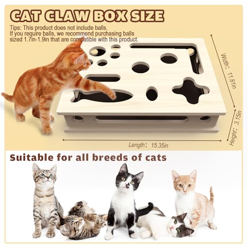 Cat Scratch Puzzle Enrichment Box, Large Solid Wood Construction Cat Nail File Enrichment Box with Sandpaper Inside, Cat Nail File Box Stress Free