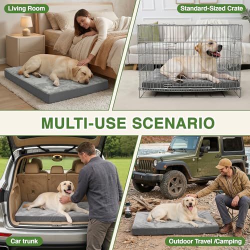 Waterproof XXL Dog Beds Large Sized Dog, Outdoor Washable Crate Pad 48 inch, Jumbo XXLarge Orthopedic Foam Pet Bed with Removable Cover Reversible