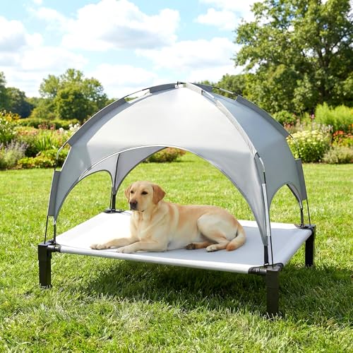Heeyoo Elevated Dog Bed with Removable Canopy, Portable Dog Cot with Sun Protection Shade Tent, Raised Pet Cooling Cot Bed for Dogs, 42in