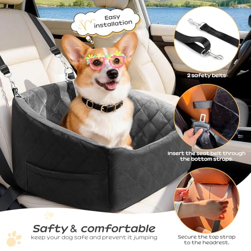 Dog Car Seat for Small Dogs Up to 30 Lbs, Pet Travel Safety Bed for Puppy Cat, Fits in Front/Back Seat, Anti Slip Base, Fully Detachable Washable