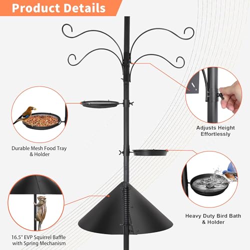 eWonLife 92 Inch Squirrel Proof Bird Feeder Pole with 9 Prongs Base, 1 Inch Dia Bird House Pole, Heavy Duty Bird Feeder Stand, Adjustable Shepherds