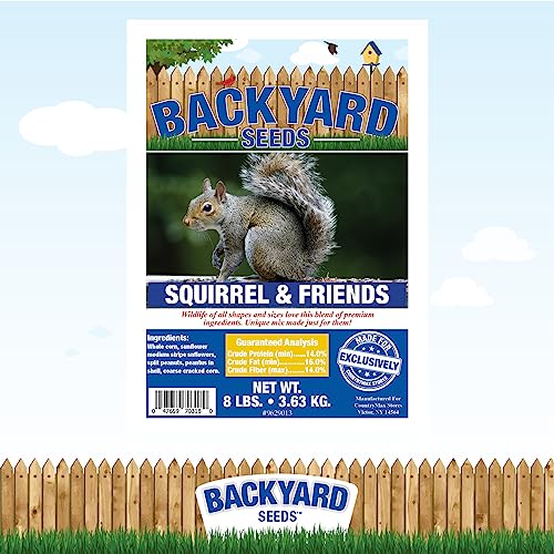 CountryMax Backyard Seeds Squirrel & Chipmunk Food Mix – 8 lb Bag – Premium Wildlife Blend with Sunflower Seeds, Peanuts & Corn – Ideal for