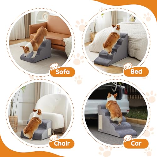 Dogs Steps for Bed, Dog Stairs for Small Dogs, 2-Step Dog Ramp for Bed, Couch, Sofa, and Chairs, Non-Slip Bottom Design, Cat Scratching, High Density