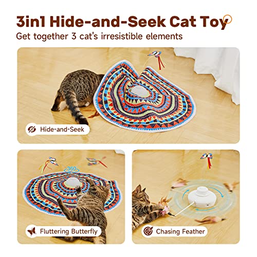 Potaroma Cat Toys Chargeable, 3in1 Hide and Seek, Automatic Interactive Fun, Fluttering Butterfly, Moving Feather, Kitten Wand, Indoor Kitty Exercise