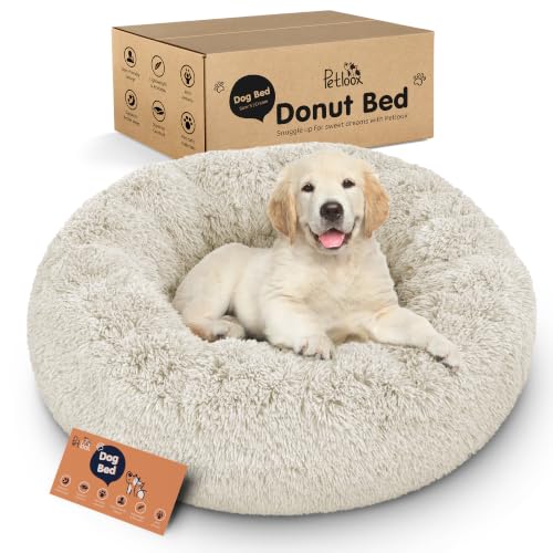 Donut Dog Bed - Premium Comfort for Anxiety Relief - Fluffy & Calming Design with Ultra-Plush Support | Cozy Round Dog Bed with Super Soft Circle Style (Cream, Small)
