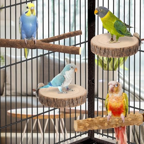 7-Piece Bird Perches for Cage- Wooden Parrot Stand with Fork Toys, Hanging Multi-Branch Platform, Hammock Swing, Gym Playstand & Chewing Toys - for