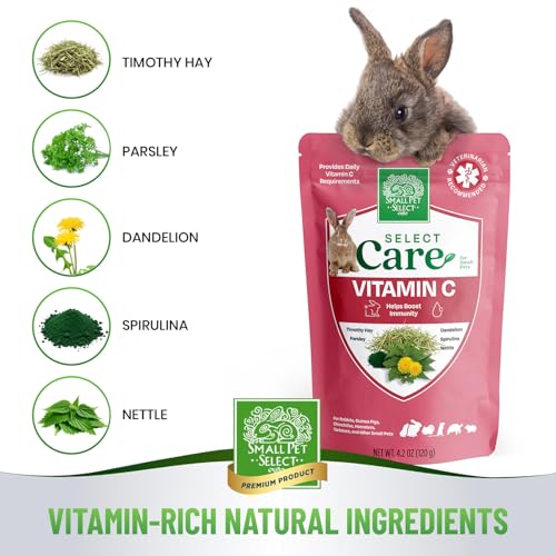 Small Pet Select - Select Care Vitamin C Support Supplement, Natural High Fiber Timothy Hay Based Treats for Rabbits, Guinea Pigs, Hamsters, Other
