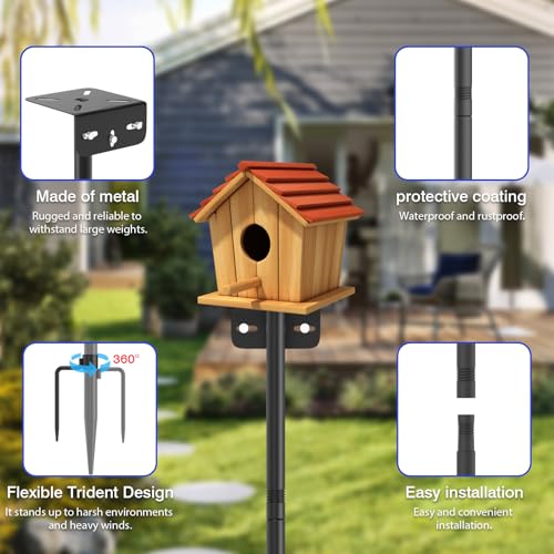 80 Inch Adjustable Bird Feeder Pole,Bird House Pole Suitable for Feeders & Birdhouse,Weather Station,Heavy-Duty Rustproof Design,Enhance Outdoor