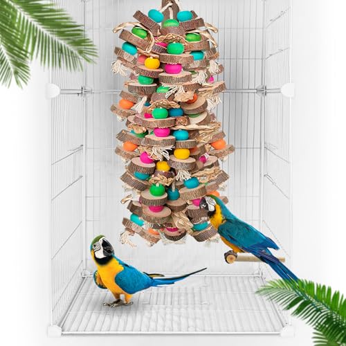 Extra Large Bird Parrot Toys- 19.7 inch Multicolored Natural Wooden Block Parrot Chewing Toy Suggested for Macaws cokatoos, African Grey and a