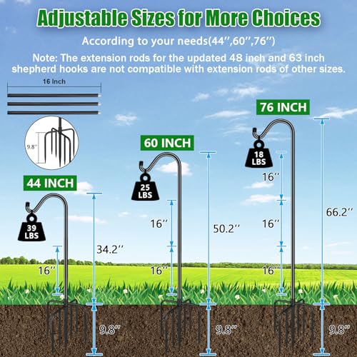 FEED GARDEN 76'' Bird Feeder Pole, Heavy Duty Shepherds Hooks for Outdoor with 7-Prong Base, Adjustable Shepherds Hook for Hummingbird Feeder