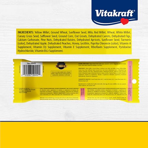 Vitakraft Crunch Sticks Cockatiel Treat Apricot Peach Flavor - Triple Baked Long Lasting Bird Treats with Natural Wood Chew Center for Beak Health