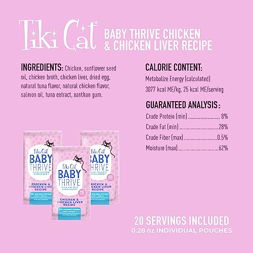 Tiki Cat Baby Thrive, Chicken & Chicken Liver Mousse, 5.6 oz. Pouch (20 Individual Servings)