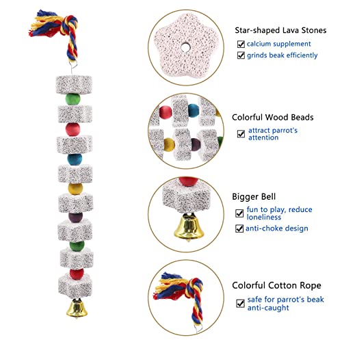 2 Pack Large Bird Chewing Toy, Parrot Beak Grinding Calcium Stone with Bells, Bird Cage Accessories, Cage Toys for Cockatiel Parakeet Parrot Budgies