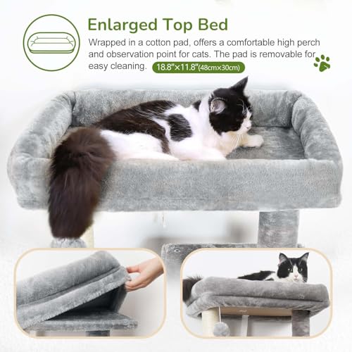 Globlazer Cat Tree Tower with Scratching Post for Indoor Cats, 53inch Tall Plush Multi-Level Cat Climbing Tower Condo House with Large Hammock
