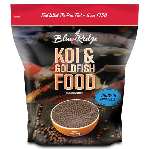 Blue Ridge Koi Fish Food 5lb - Koi Food Mini Growth Formula, Goldfish Food, Premium Fish Food for Ponds, Ponds Fish Food, Floating Pond Pellets