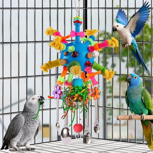 Parrot Toys Bird Toys Perch Pullable Stainless Steel Spoons Colorful Acrylic Stick Chew Toys for s Mini Macaws African Greys Cockatoos Conures