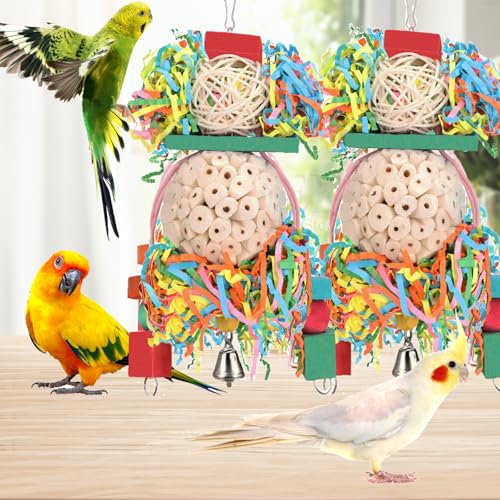 BBjinronjy Bird Toys,2PCS Hanging Natural Soft Sola Ball Beak Chew Shred Forage Toys for Parrots,Cockatiel,Conure,Love Birds,Parakeets,Budgie and