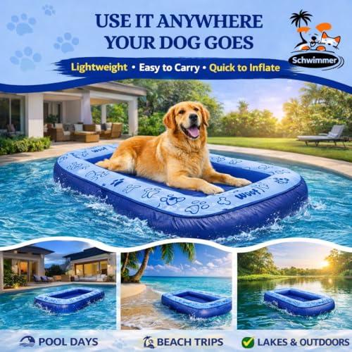 Schwimmer Dog Pool Float – Premium Pool Float for Large Dogs up to 220lbs – Durable & Inflatable Dog Raft for Pool, Lake & Beach – Comfortable & Safe