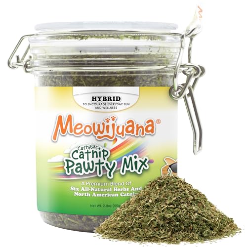 Meowijuana Catnibas Catnip Pawty Mix Jar | Premium Cat Nip for Cats with Silvervine, Passion Flower, Chamomile, Dandelion & Valerian Root | High