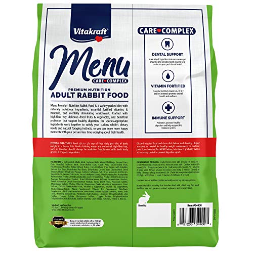 Vitakraft Menu Premium Rabbit Food - Alfalfa Pellets Blend - Vitamin and Mineral Fortified, Carrots, Greens, Grains, Fruits, 5 Lb.