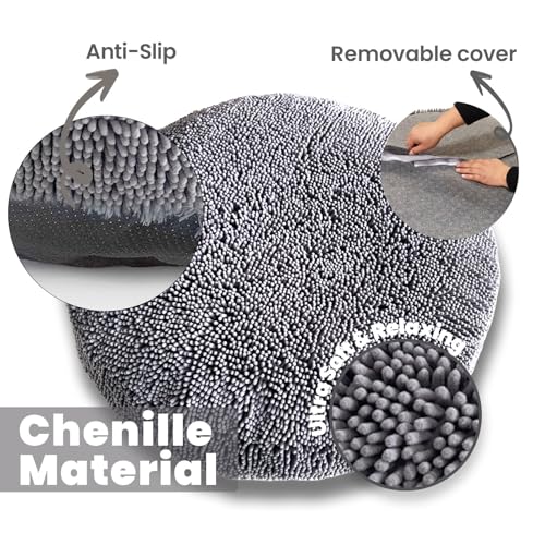 Muddy Mat® Cloud K-9 Dog Beds for Small Dogs & Cats, Soft & Relaxing Round Dog Bed, Chenille Material, Removable Cover, Washable & Dryer Safe – Grey
