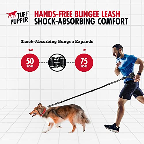 Tuff Pupper Heavy Duty Hands Free Dog Leash | One Large Dog Up to 125 lbs | Comfortable Shock Absorbing Bungee | Reflective Padded Handles | Lumbar