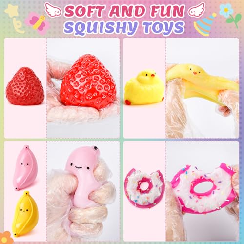 20Pcs Taba Squishy Pack Fidget Toys, Include Squishies Chick, Cat Paws, Hamster, Strawberry Toys, Sensory Toys for Kids, Classroom Birthday Gifts