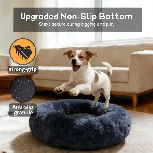 Comfort Donut Dog Bed - Ultra-Soft Pet Bed with Neck Support, 3 Sizes (Machine Washable) for Small/Medium/Large Dogs & Cats (Gray, 24''Lx24''Wx8''Th)
