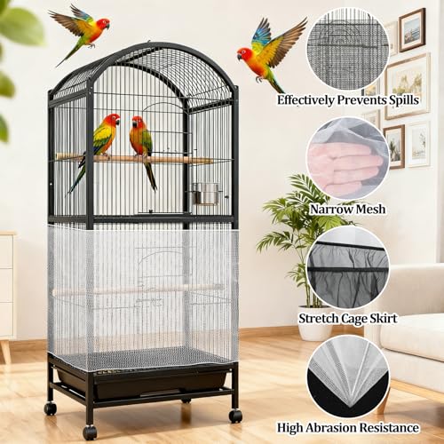 2Pcs Bird Cage Seed Catcher - Black White Bird Cage Cover, Birds Cages Netting Skirt Birds Cages Seed Catcher Guard for Parrot Parakeet Enclosures