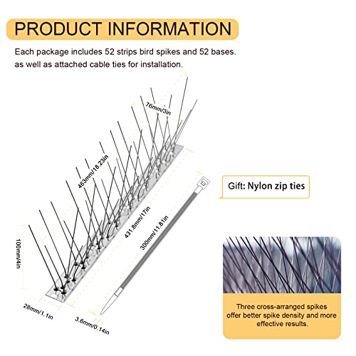 OFFO Bird Spikes with Stainless Steel Base, Covers 73.7 Feet(22.5m) Durable Bird Spikes Arrow Pigeon Spikes Fence Kit for Keeping Small Bird, Crows