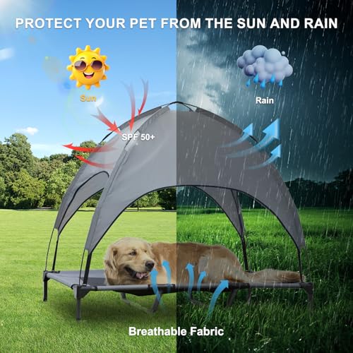 Elevated Dog Bed with Canopy, 48-inch Waterproof Pet Cot, Portable Outdoor Pet Bed with Carry Bag, Indoor/Outdoor Cooling Canopy Dog Tent for Large