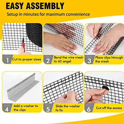 6in X 100ft Solar Panel Bird Guard,Solar Panel roof Protection net 1/2inch Mesh PVC Black Vinyl Coated Galvanized net 70 Fastener ClipsUsed for