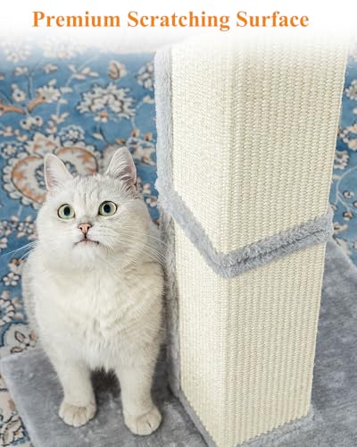 Karolpar 32" Cat Scratching Post for Indoor Cats, Sisal Cat Scratcher with Plush Perch, Large Scratch Post with Bed, Removable Cover, Sisal