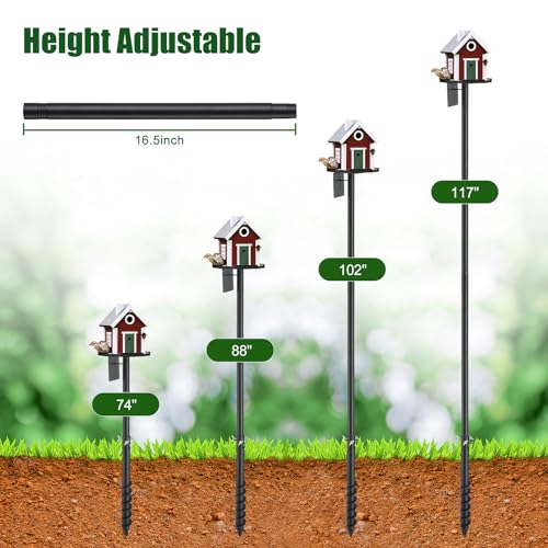 Heavy Duty Bird Feeder Pole - 88" Adjustable Bird House Stand Outdoor, Anti-Tip Auger & Stable Mount for Smart Camera Birdfeeder,Bluebird House, Bird