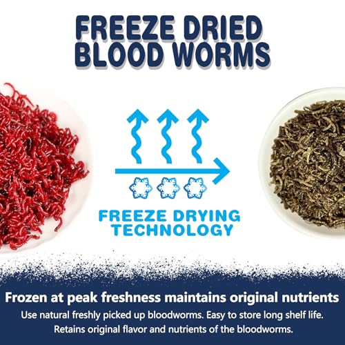 JADINGSFRAM Blood Worms Fish Food 3.5 oz, Freeze Dried Bloodworms for Fish, Bloodworms Fish Food for Freshwater Saltwater Tropical Fish Betta Cichlid