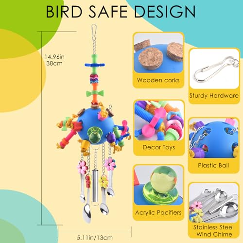 KATUMO Bird Toys, Parrot Pull Spoons Colorful Acrylic Stick Toys Bird Chew Toys for  Parrot, African Grey, Conure, Caique, Quaker, Small Cockatoo