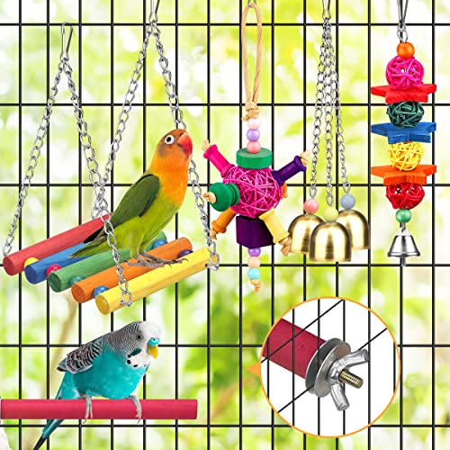 Bird Toys for Conures with Colorful Ladder Hammock Bird Cage Accerious Bird Perch Stand Chewing Toys Hanging Bell for Parrot Parakeet Cockatiel